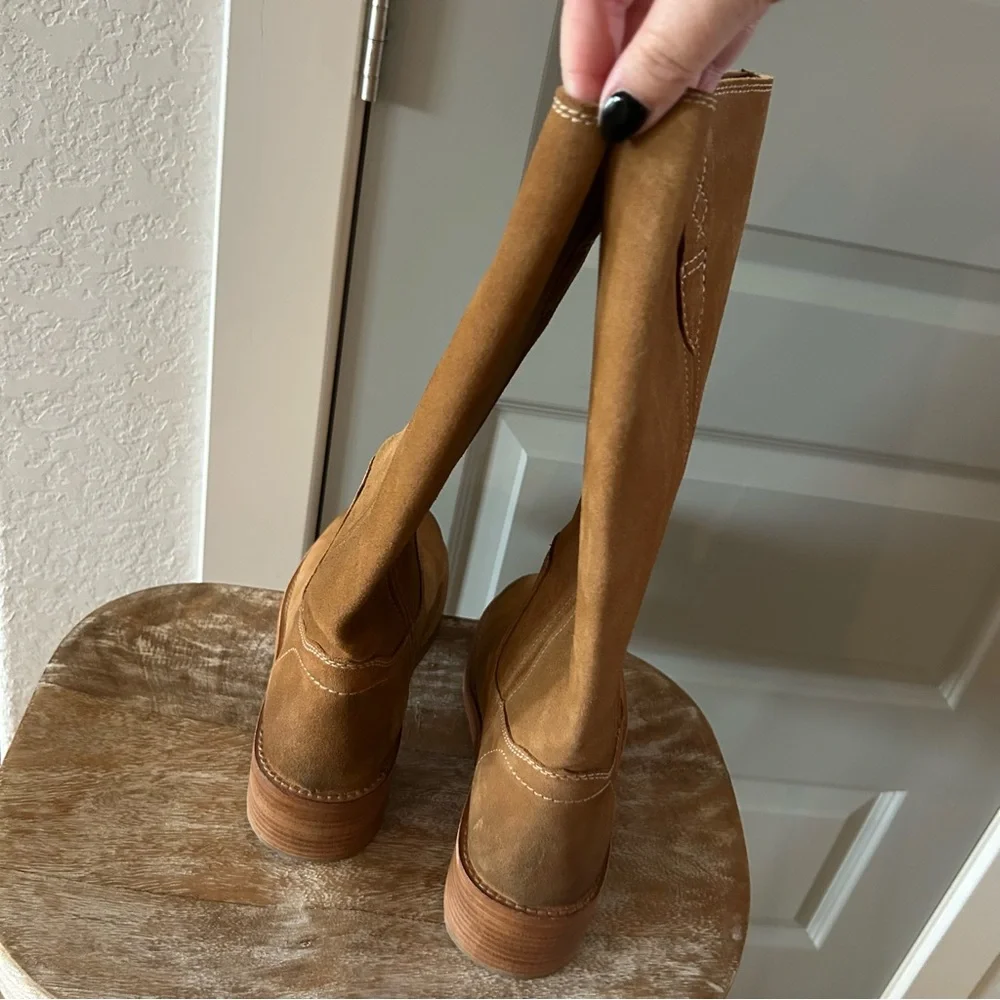 New Free People Blaze Pull On Campus Boots Toffee Suede - Picture 9 of 9